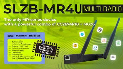 SMLIGHT SLZB-MR4U Zigbee Thread Multiradio CC2674P10 EFR32MG26 LAN PoE USB Wi-Fi