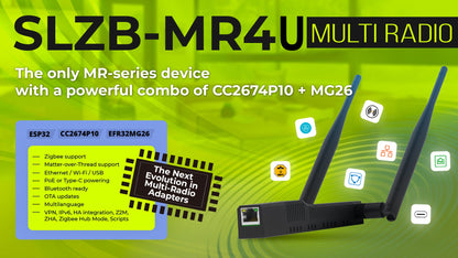 SMLIGHT SLZB-MR4U Zigbee Thread Multiradio CC2674P10 EFR32MG26 LAN PoE USB Wi-Fi